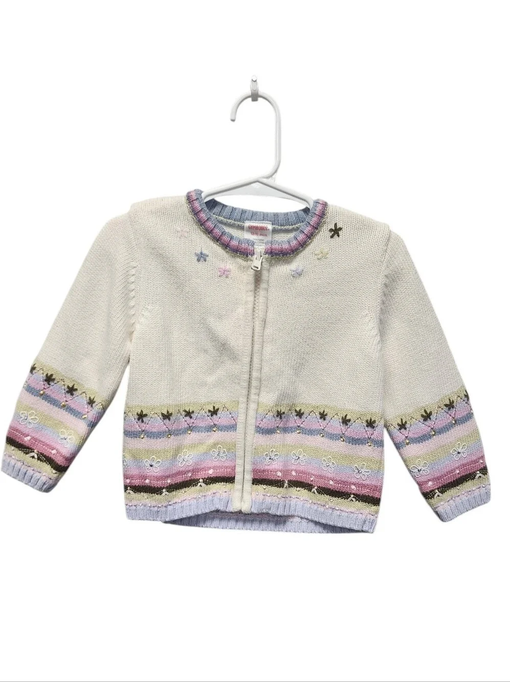 Gymboree Girls Pastel Embroidered Zip Cardigan Sweater 12-18 Months Floral